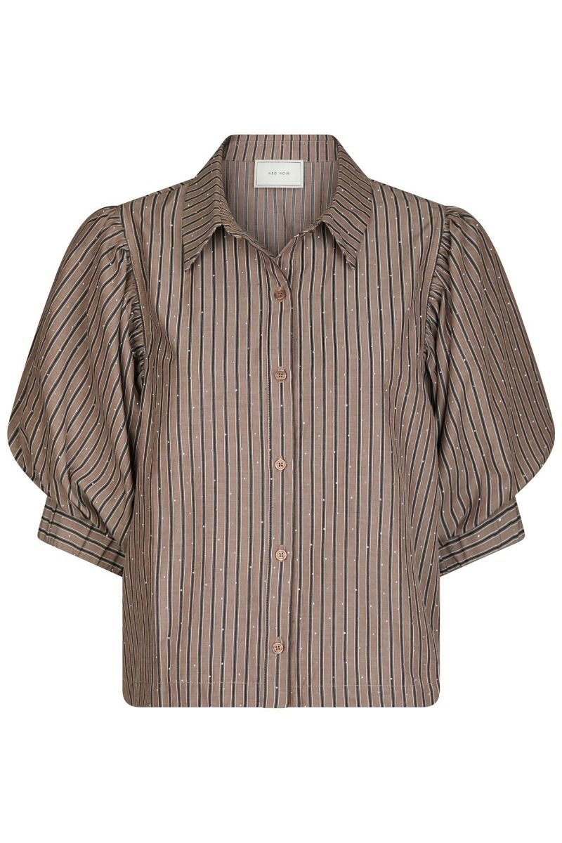 Neo Noir - Bluse - Etta Soft Stripe Stone Shirt - Brown