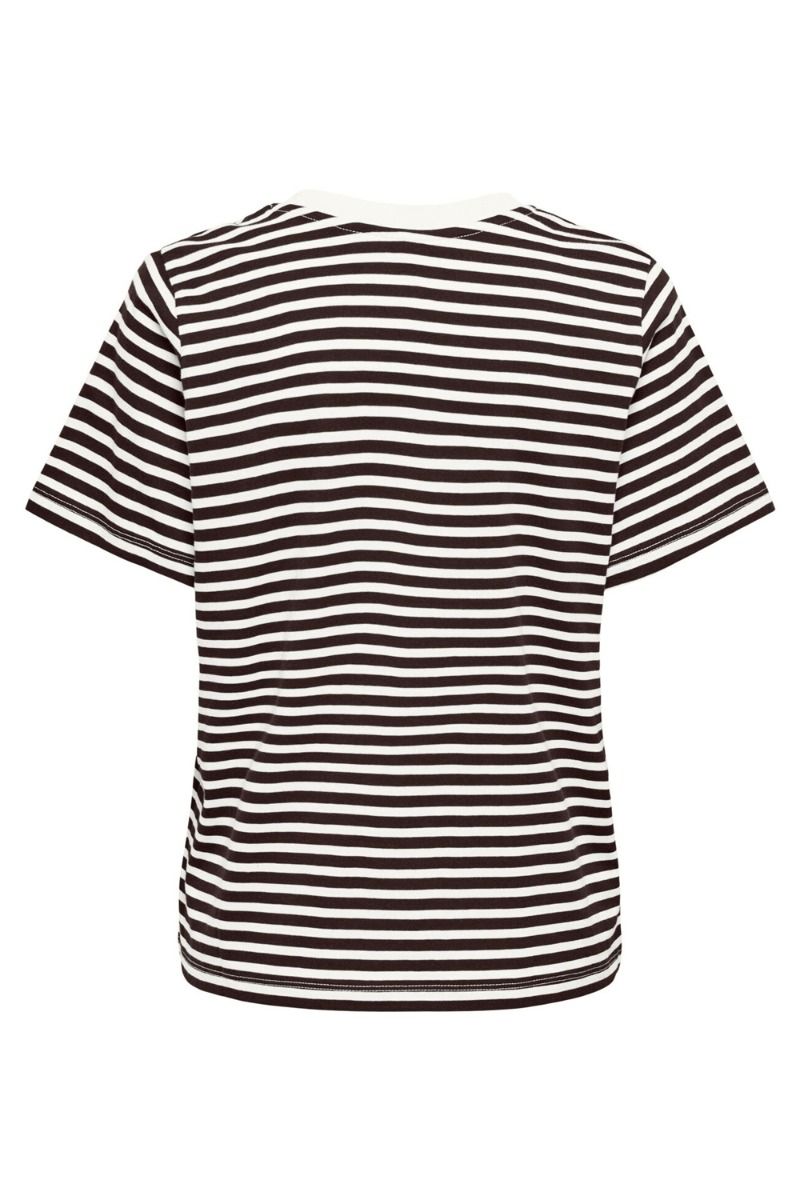 JDY - T-shirt - Pisa S/S Print top - Cloud Dancer - Chicory Coffee stripes - Red heart
