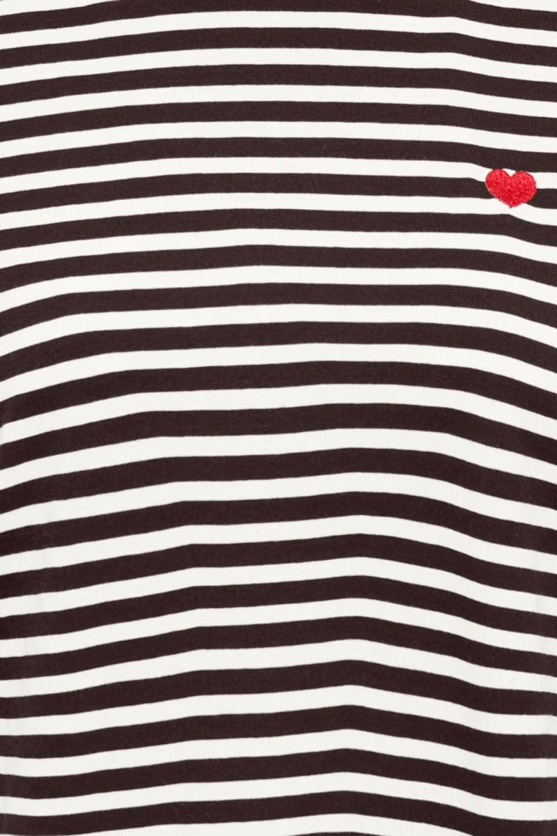 JDY - T-shirt - Pisa S/S Print top - Cloud Dancer - Chicory Coffee stripes - Red heart