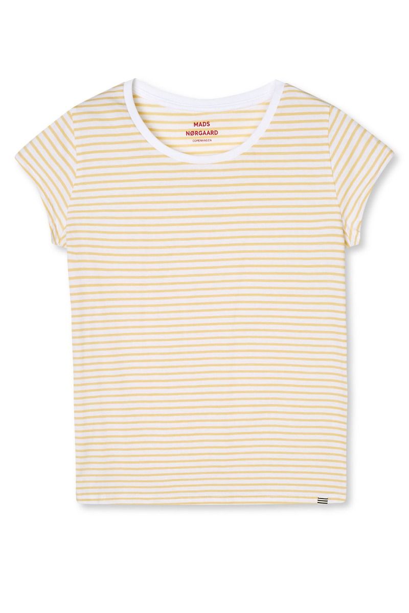 Mads Nørgaard - T-shirt - Fine Jersey Stripe Teasy Tee FAV - Brilliant White/Straw