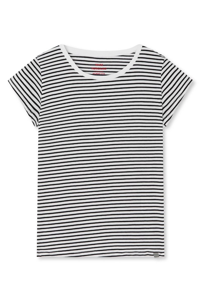 Mads Nørgaard - T-shirt - Fine Jersey Stripe Teasy Tee FAV - White/Black