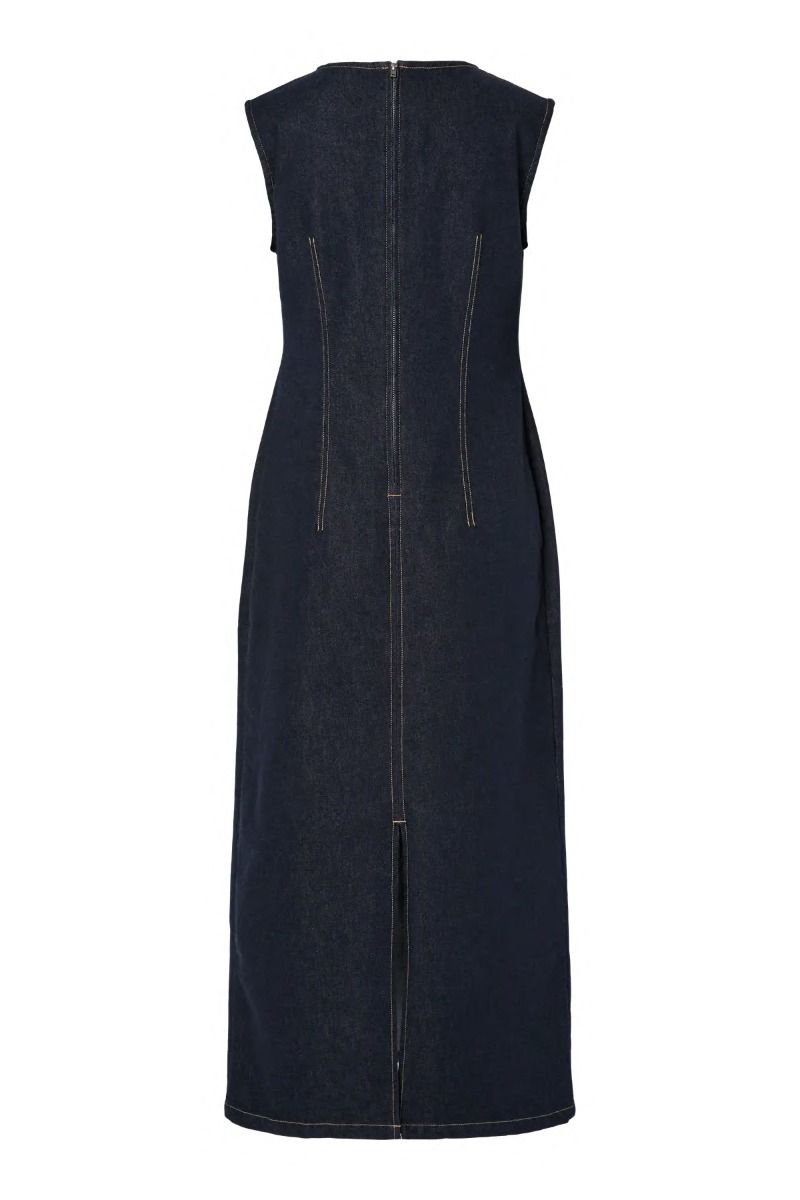 Pieces - Kjole - Franna SL Long Denim Dress - Dark Blue Denim