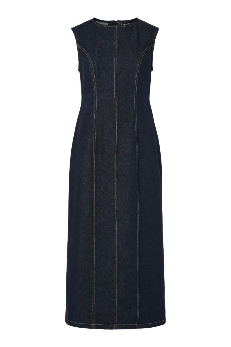 Pieces - Kjole - Franna SL Long Denim Dress - Dark Blue Denim