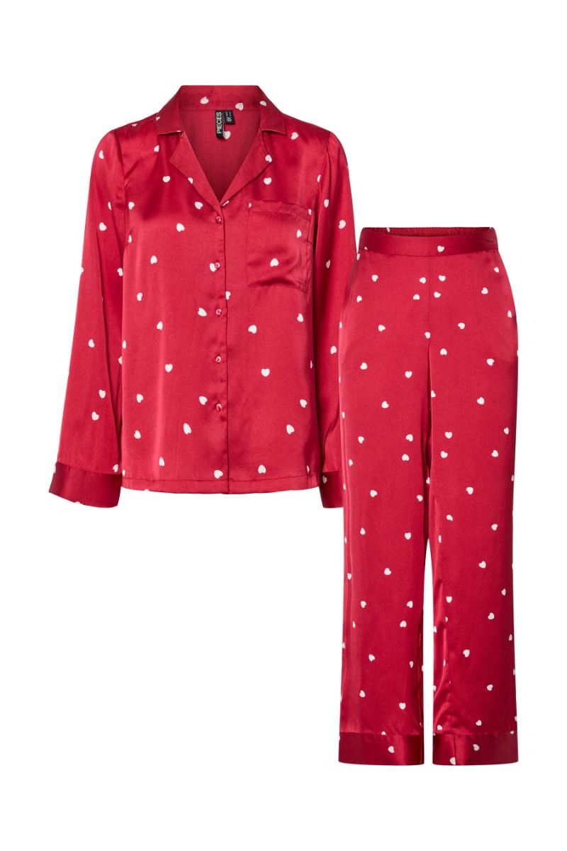 Pieces - Nattøj - Jytte Satin Night Set - Savvy Red