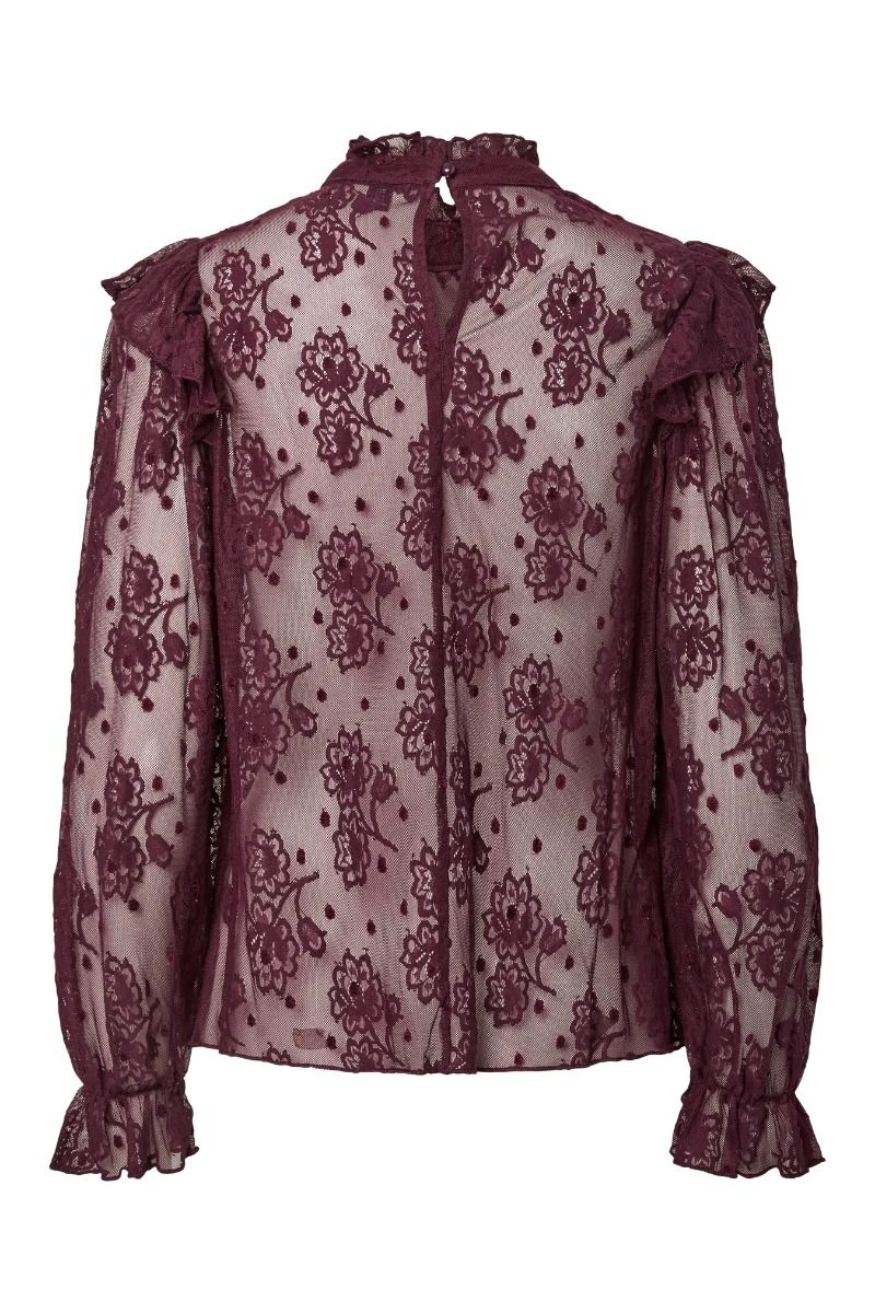 Pieces - Bluse - Nussa LS Lace Blouse - Winetasting (Levering midt november)
