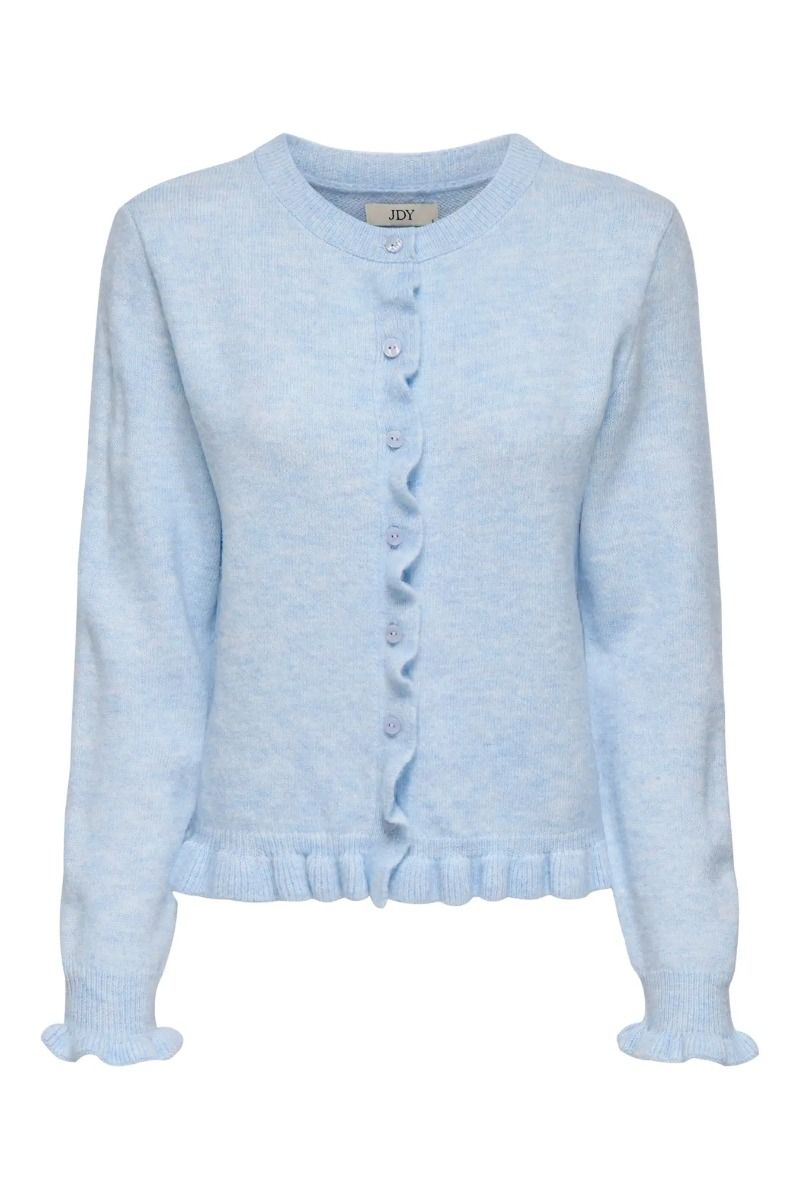JDY - Cardigan - Letty L/S On Frill Cardigan - Cashmere Blue/Melange