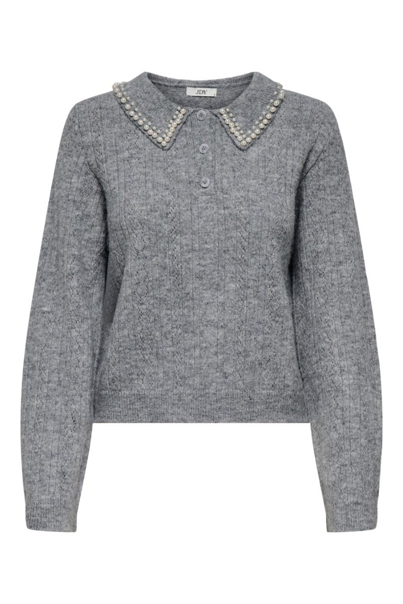 JDY - Strik - April Life L/S Pearl Collar - Medium Grey Melange