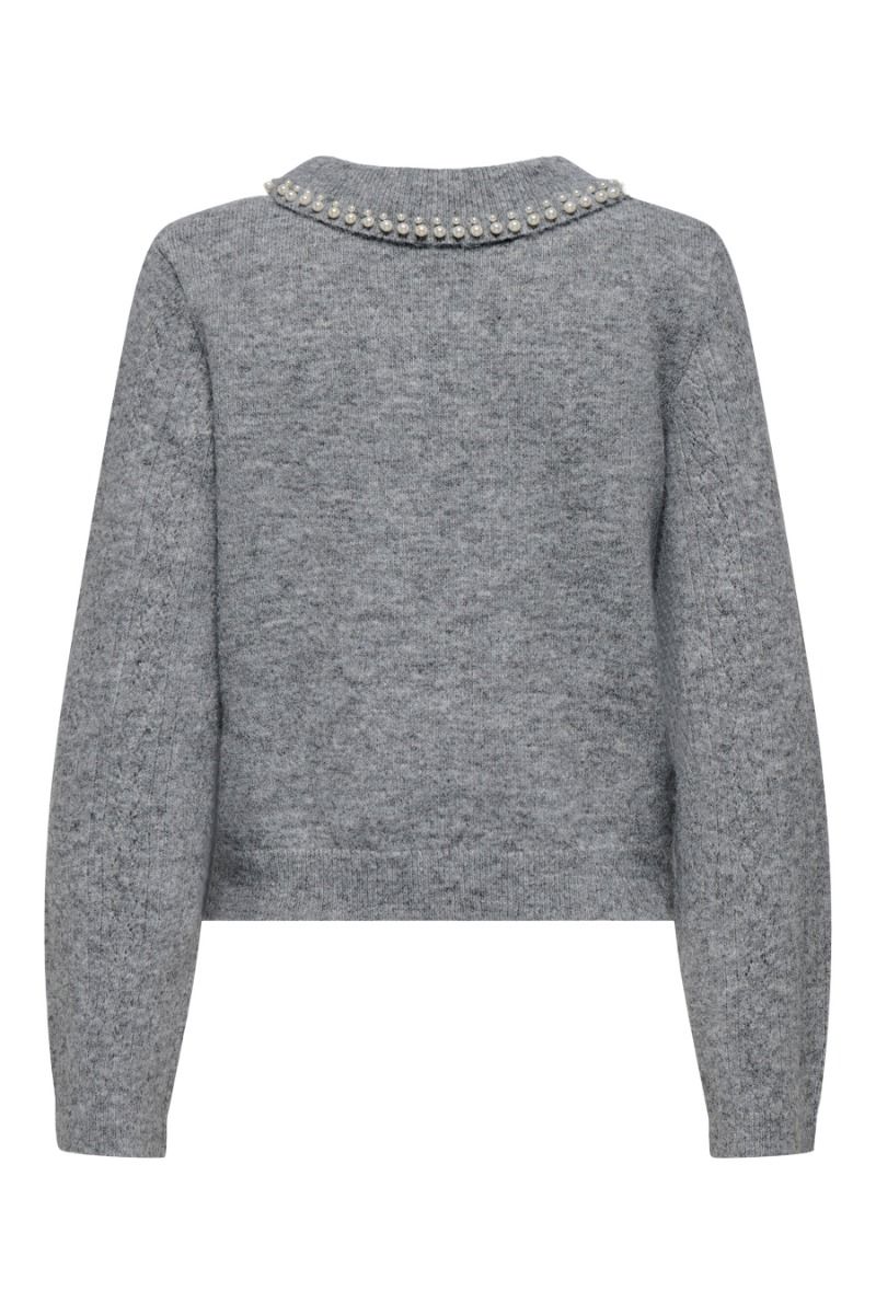 JDY - Strik - April Life L/S Pearl Collar - Medium Grey Melange