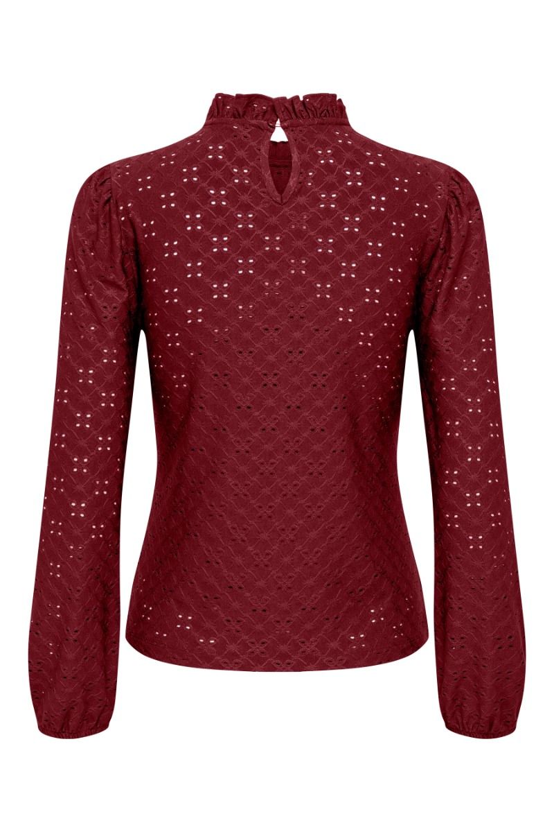 JDY - Bluse - Cathinka L/S Frill Top - Cabernet