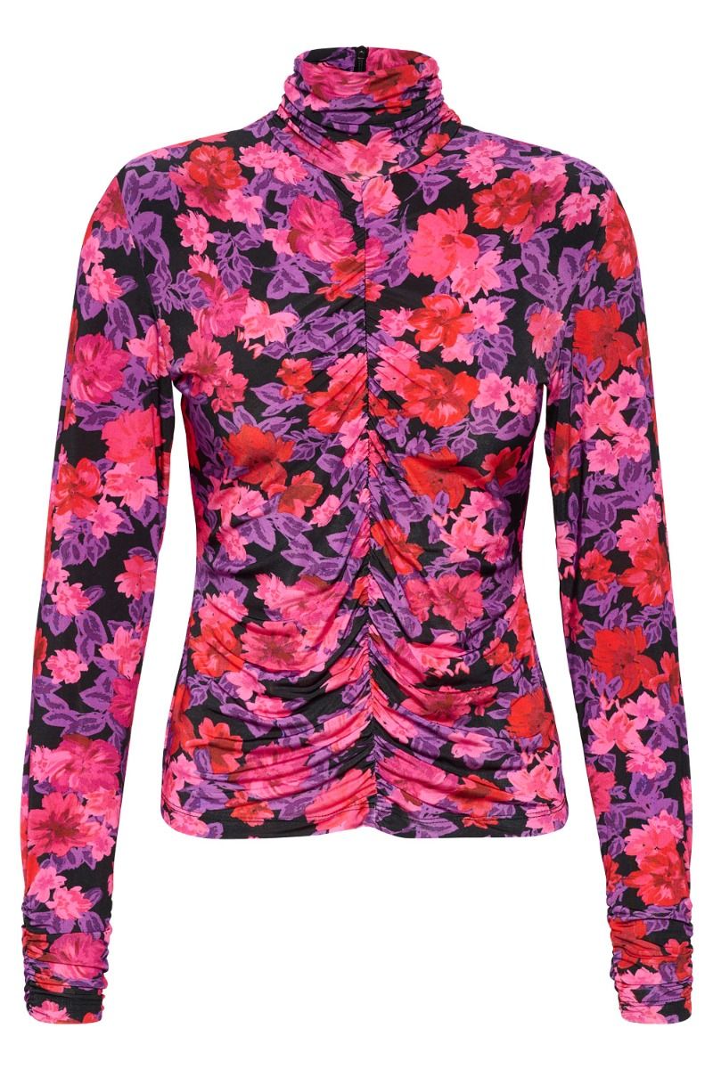 Gestuz - Bluse - AshaGZ P LS Rollneck Blouse - Pink Purple Flower