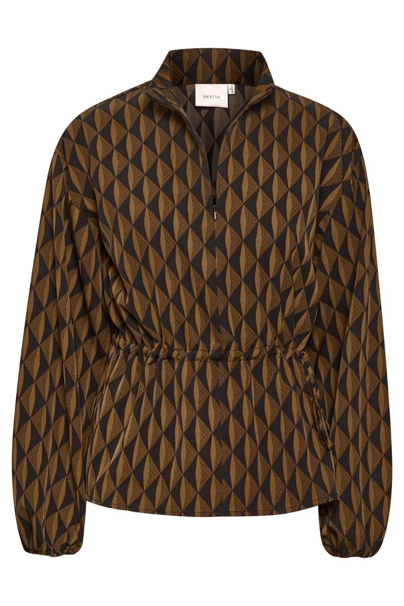 Gestuz - Bluse - LithildeGZ Blouse - Brown Graphical Logo