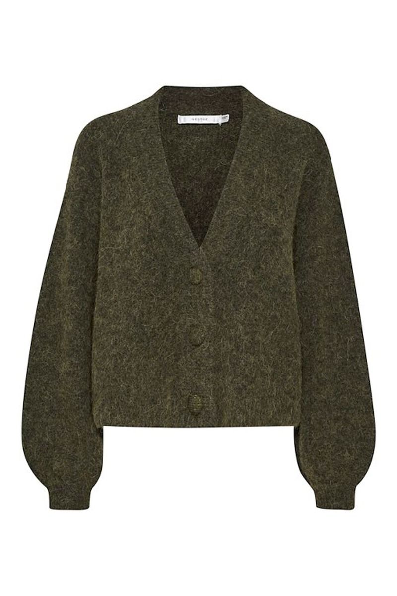 Gestuz - Strik - AlphaGZ V-cardigan NOOS - Dark Olive Mélange