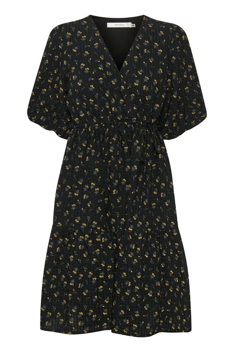 Gestuz - Kjole - Avery Short Dress - Tulip Black And Yellow