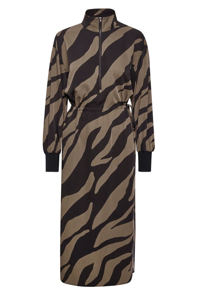 Gestuz - Kjole - Bothilde Midi Dress - Maxi Zebra Black/Walnut