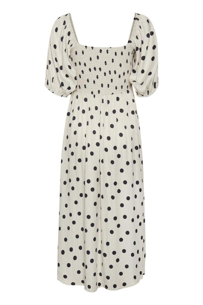 Gestuz - Kjole - Dora Short Dress - Off White w/Black Dot