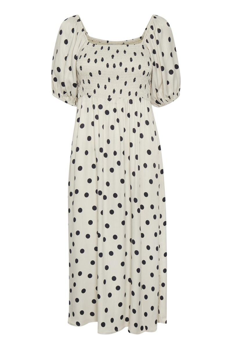 Gestuz - Kjole - Dora Short Dress - Off White w/Black Dot