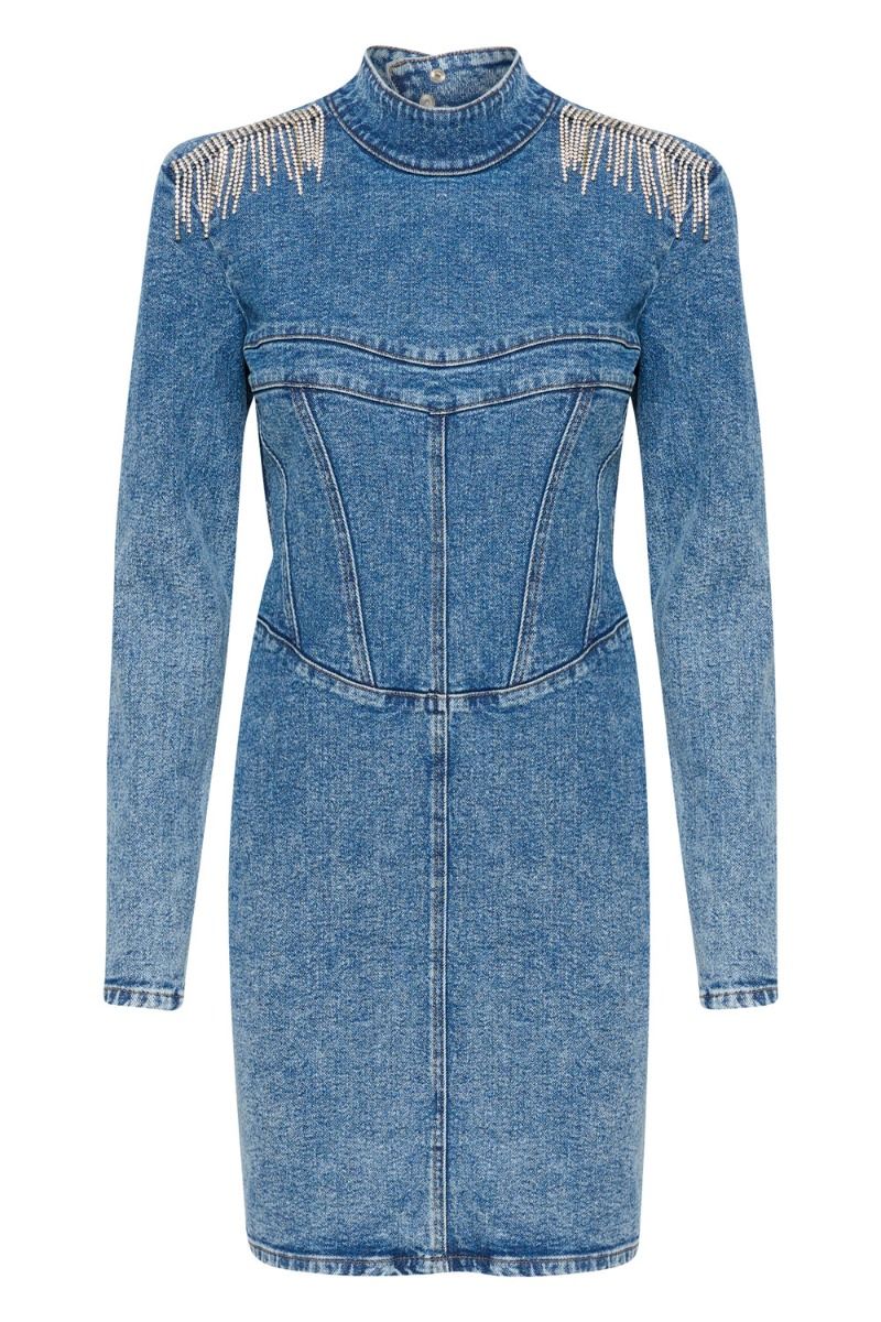 Gestuz - Kjole - FrillyGZ Short Dress - Mid Blue Washed