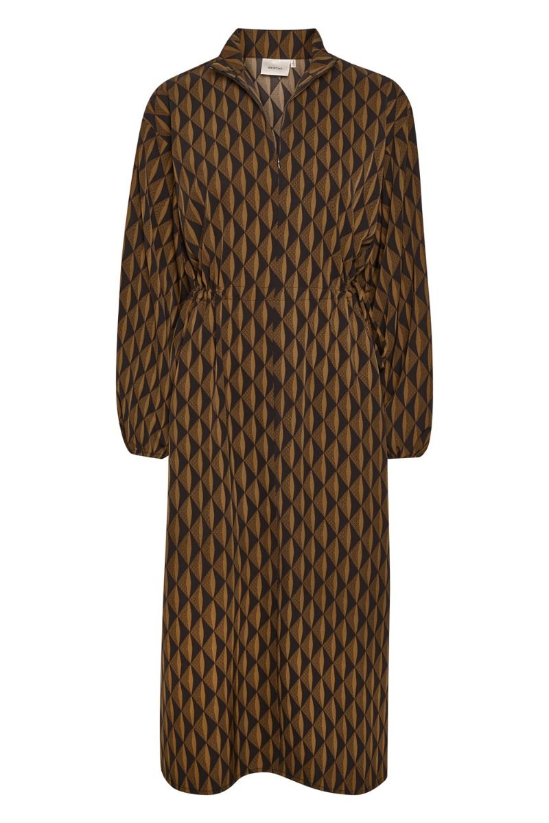 Gestuz - Kjole - LithildeGZ Long Dress - Brown Graphical Logo