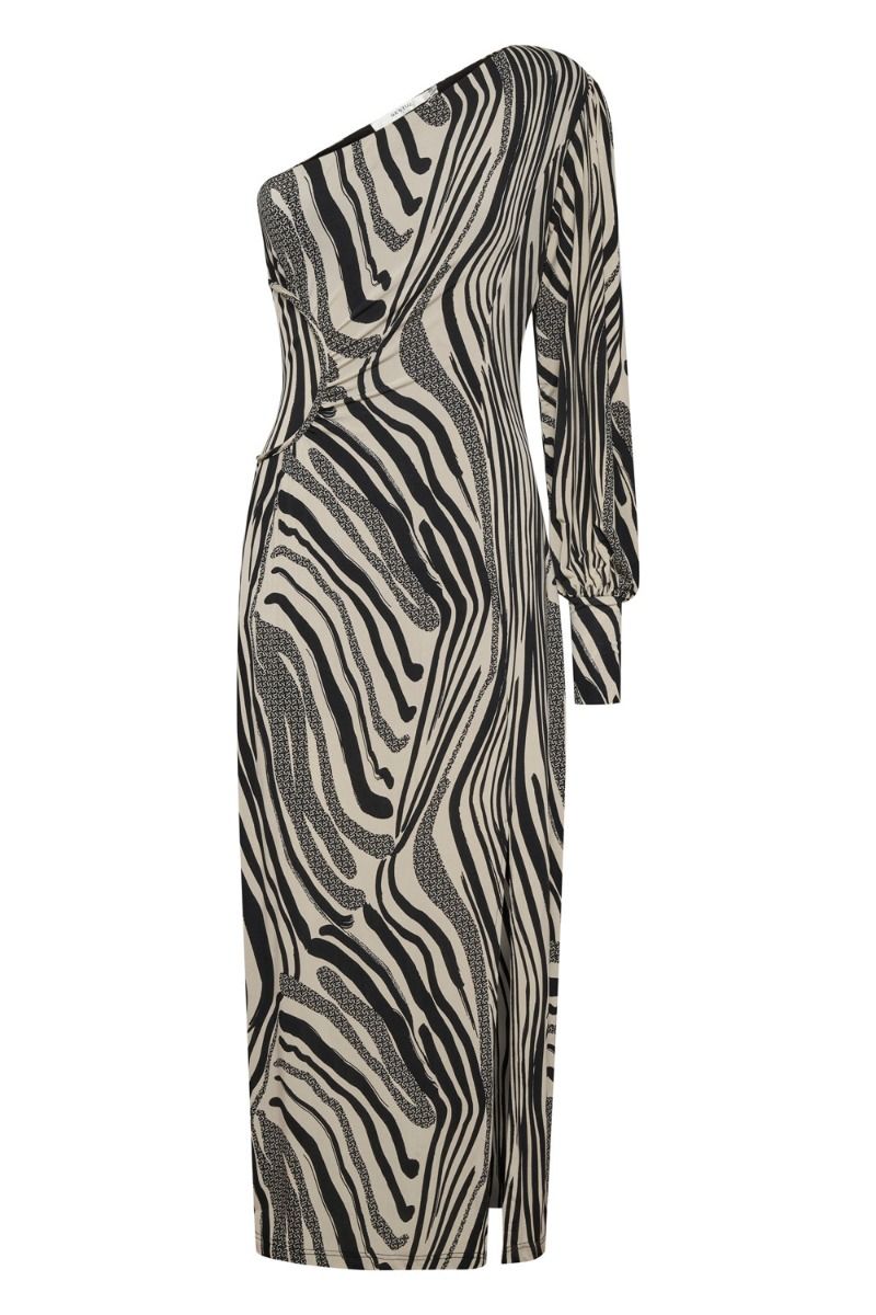 Gestuz - Kjole - OdaGZ p One Shoulder Dress - Black/Silver Birch Logo