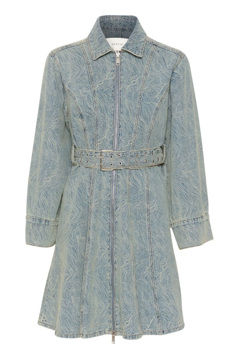 Gestuz - Kjole - GiannaGZ Short Dress - Blue/white marble