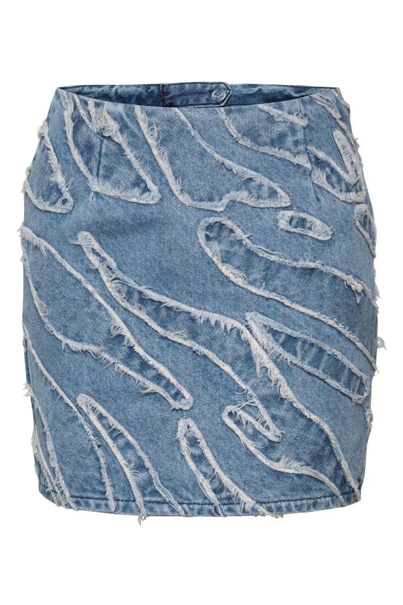 Gestuz - Nederdel - LarisaGZ MW Mini Skirt - Frayered Denim Blue