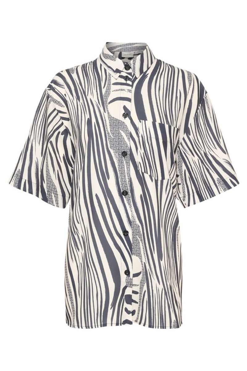 Gestuz - Skjorte - BothildeGZ SS Shirt - Black/Silver Birch Logo