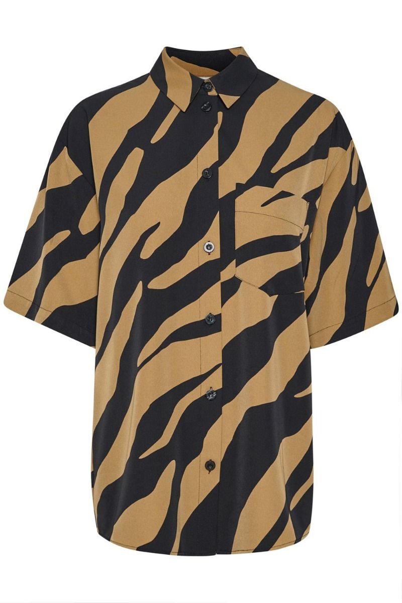 Gestuz - Skjorte - Bothilde SS Shirt - Maxi Zebra Tiger's Eye