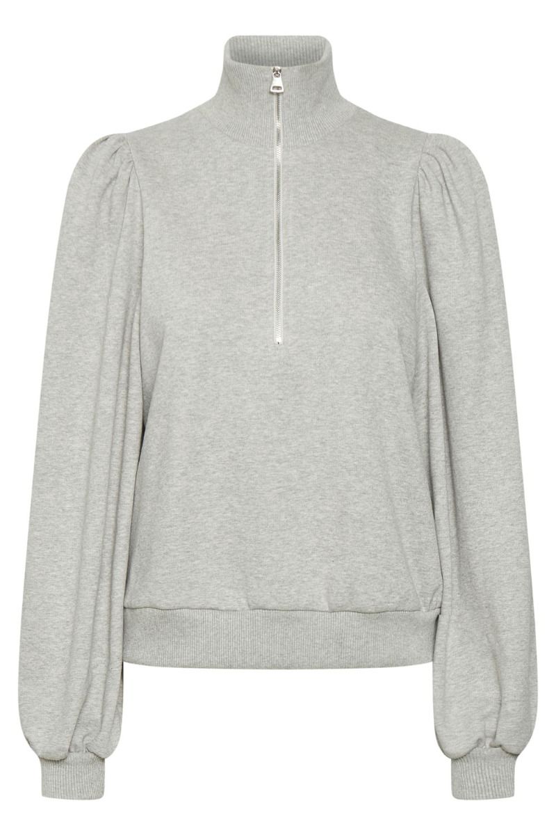 Gestuz - Sweatshirt - Nankita Zipper Sweatshirt - Light Grey Melange
