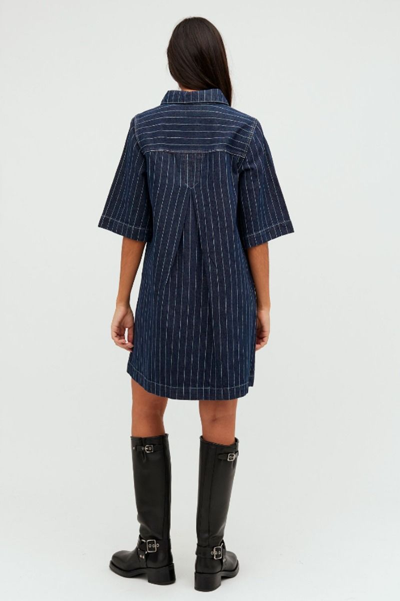 Global Funk - Kjole - Mira-G Dress - Navy Pinstripe