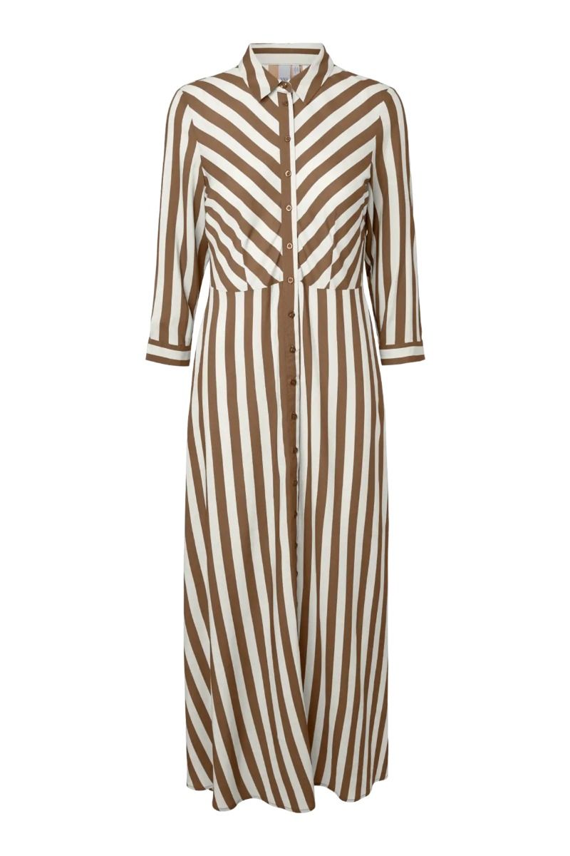 YAS - Kjole - Savanna Long Shirt Dress - Toasted Coconut W White Stripes (Levering midt marts)