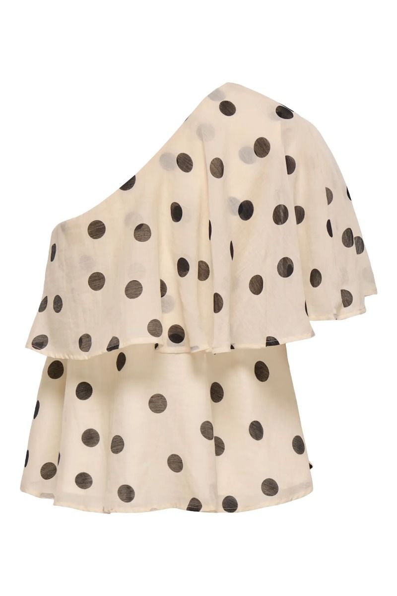 JDY - Top - Fay Life One-Shoulder Top - Pristine/Black Dot (Levering midt april)