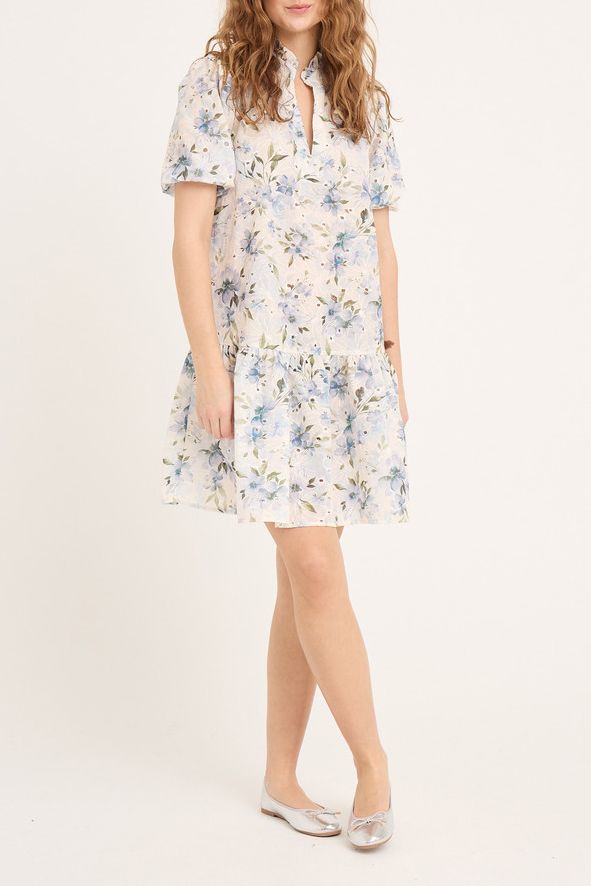 A-View - Kjole - Grete s/s Dress - White/Blue