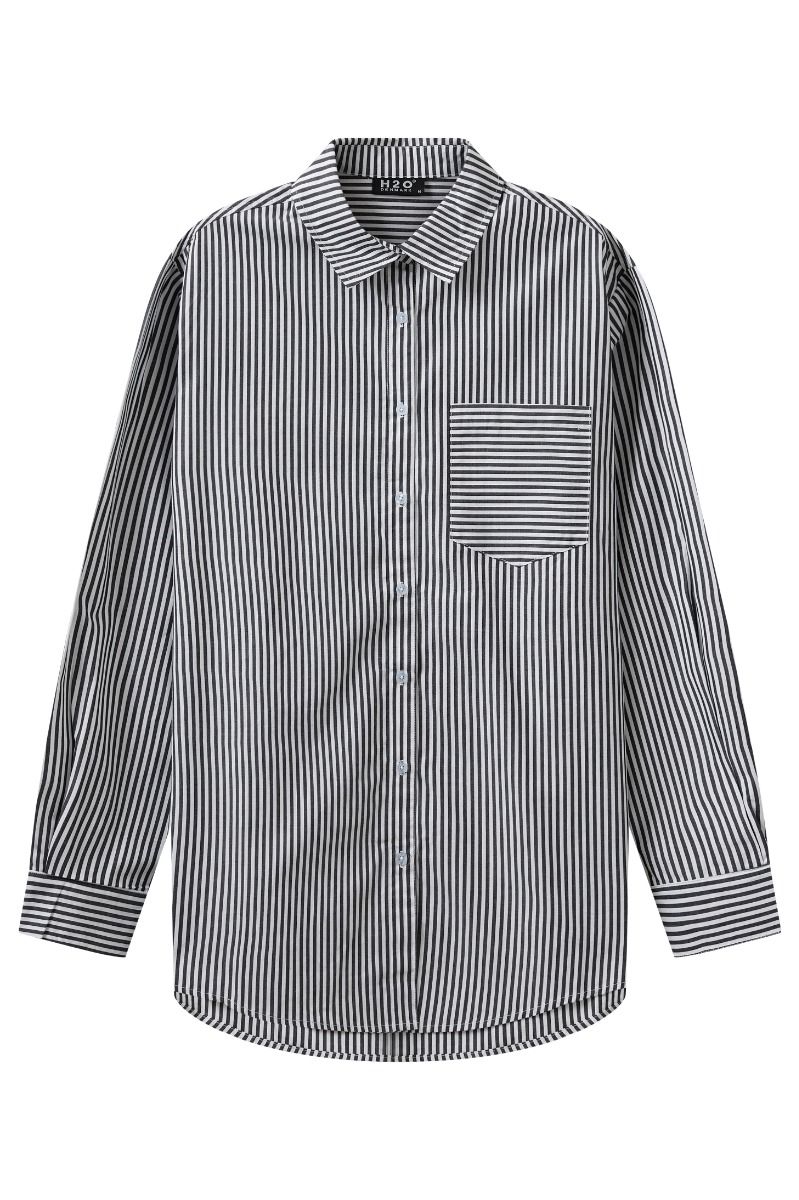 H2O - Skjorte Rønne Essential Pajamas L/S Shirt - Black/White Stripe