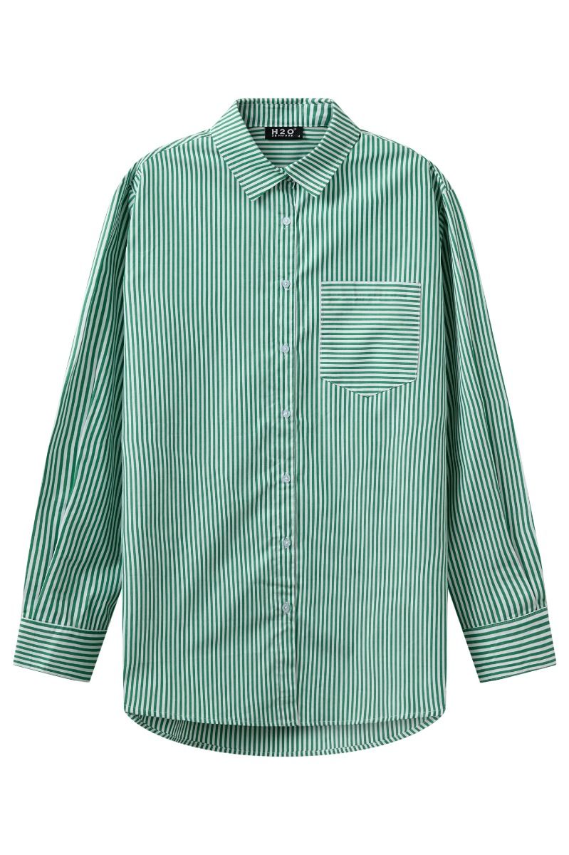 H2O - Skjorte - Rønne Essential Pajamas L/S Shirt - Green/White