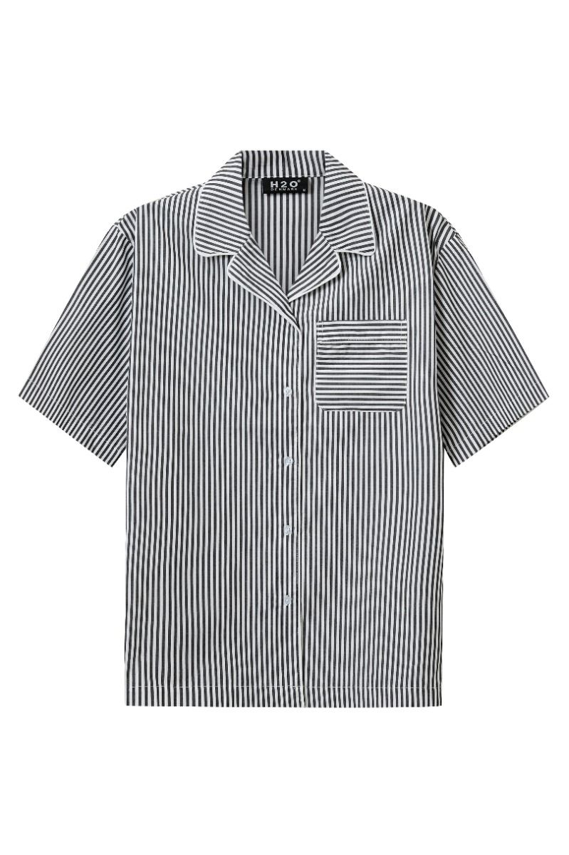 H2O - Skjorte - Rønne Essential Pajamas Shirt - Black/White Stripe