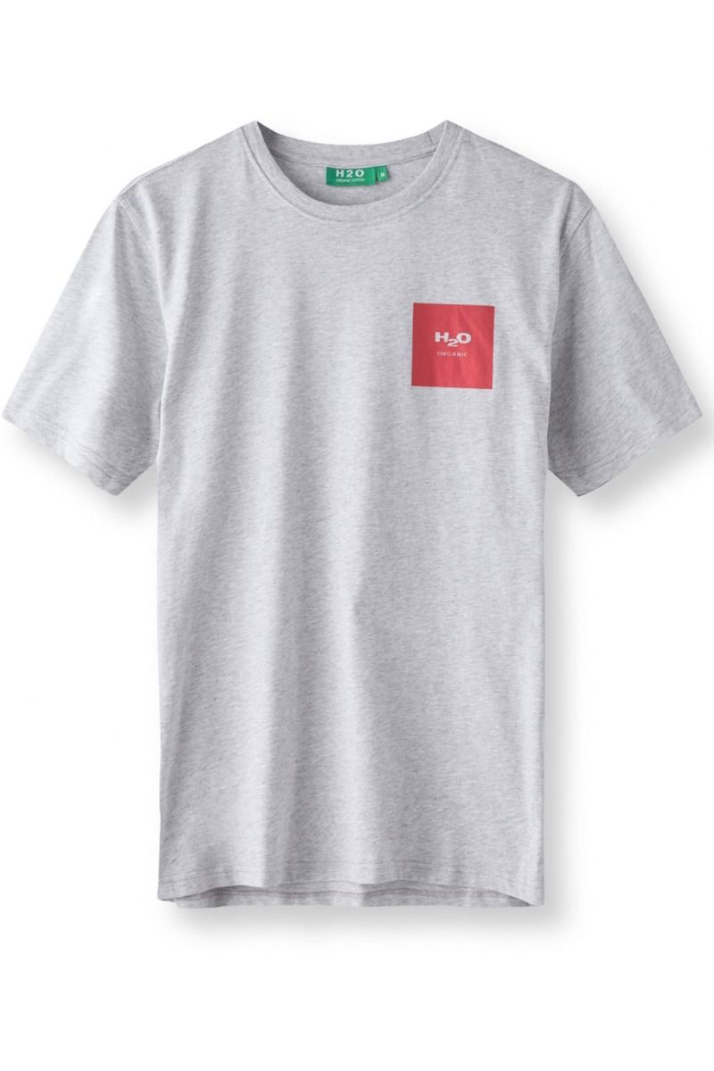 H2O - T-shirt - Lyø Organic Tee - Light Grey Mel/Red