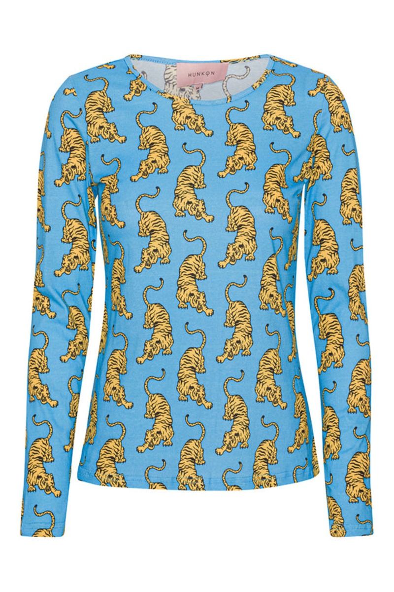 Hunkøn - Bluse - Sneaking Tiger Longsleeve - Blue Sneaking Tiger Art Print