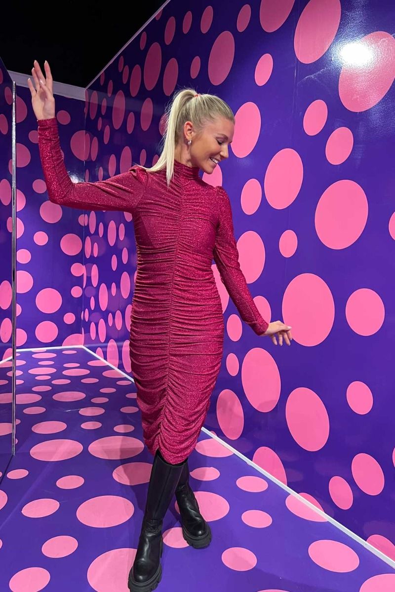 Hunkøn - Kjole - Cattia Wrinkle Dress - Fushcia Pink Glitter