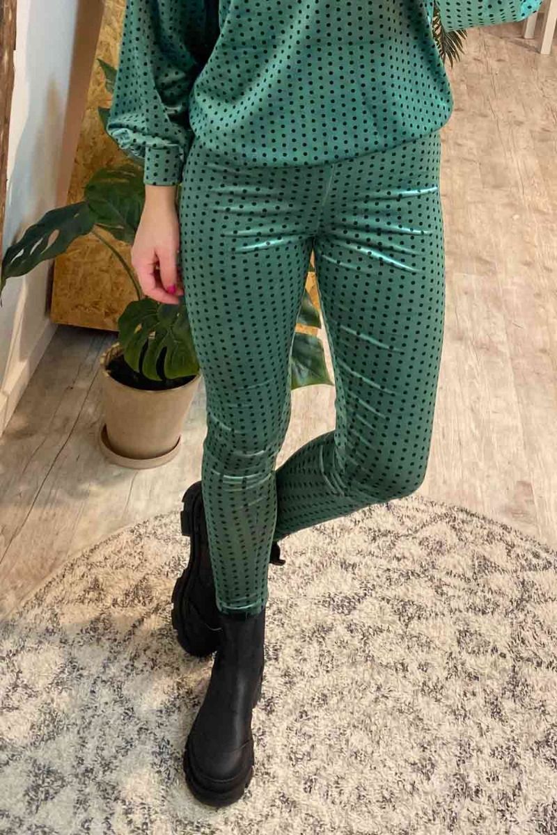 Hunkøn - Leggings - Maddie Leggings - Green With Dots
