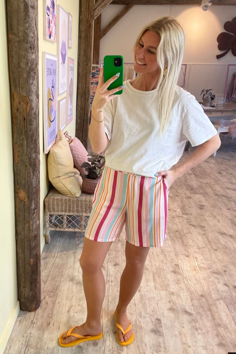 Ichi - Shorts - IH Vera Sho5 - Carmine Multi Stripe