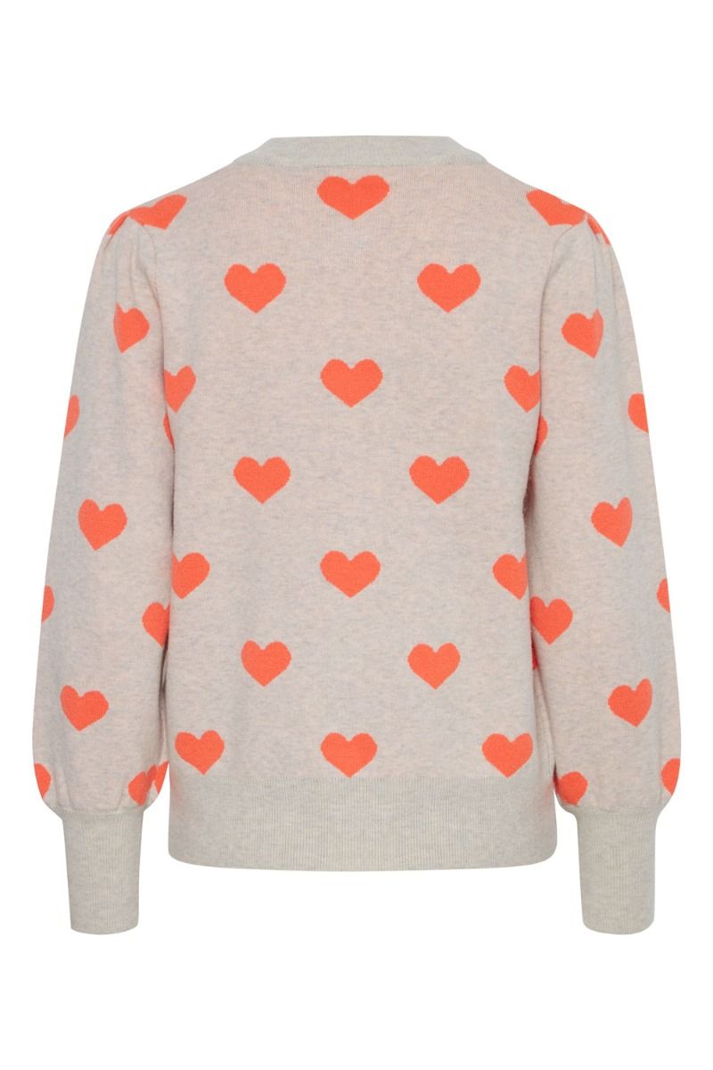 Ichi - Cardigan - IH Brielle CA2 - Oatmeal w. Hot Coral