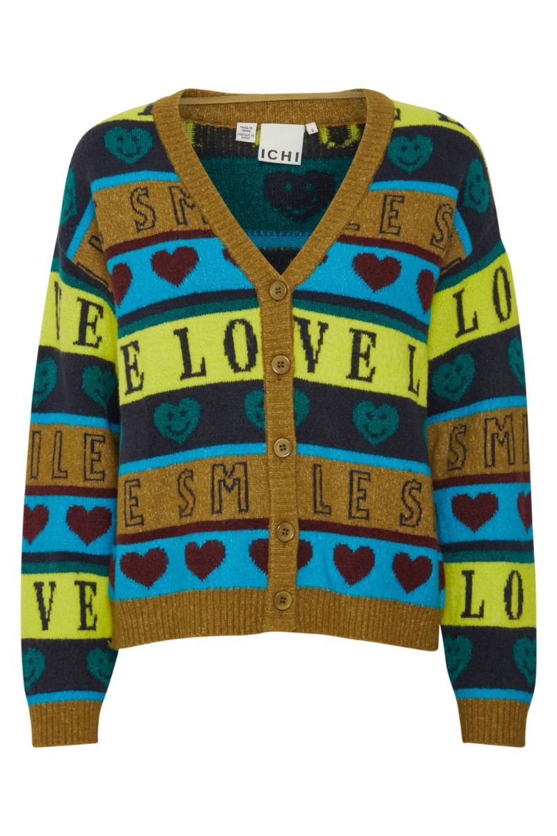 Ichi - Cardigan - IH Motif CA - Green Moss Mix