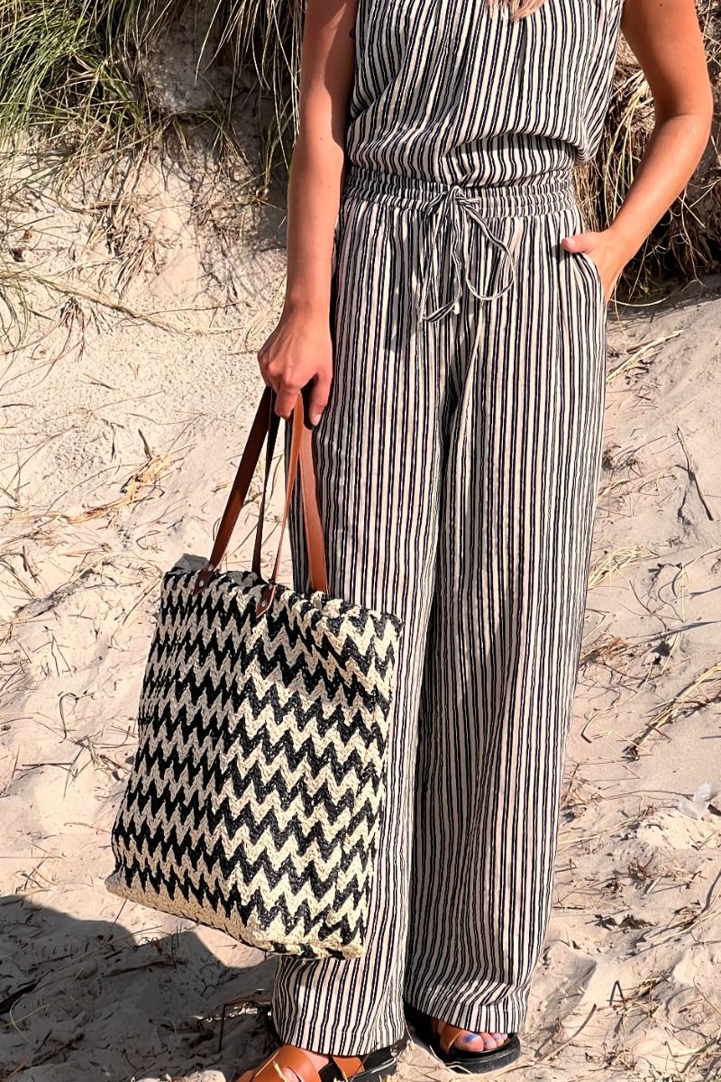 Ichi - Bukser - IA Foxa Striped Beach PT - Black Stripe