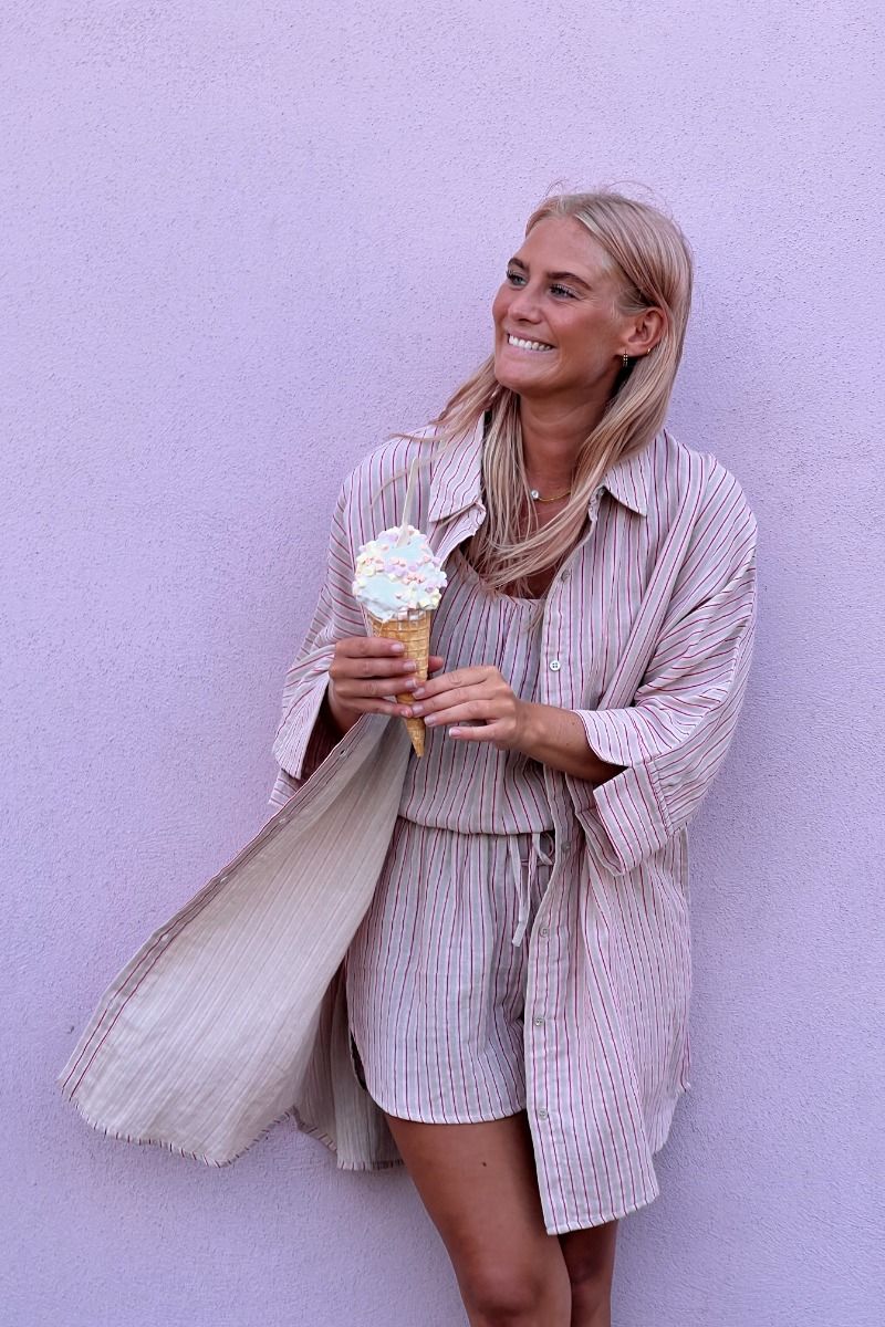 Ichi - Skjorte - IA Foxa Striped Beach SH - Light Lilac Stripe