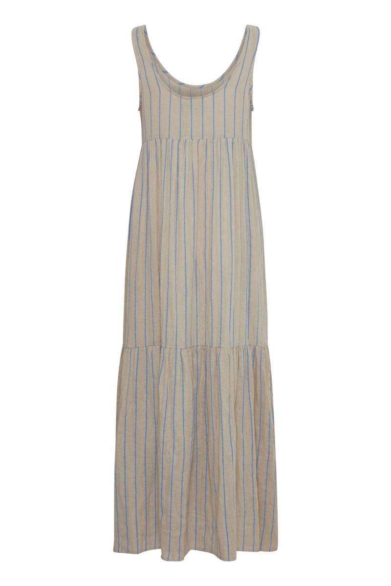 Ichi - Kjole - IA Foxa Striped Maxi Dress - Doeskin/Della Blue stripe