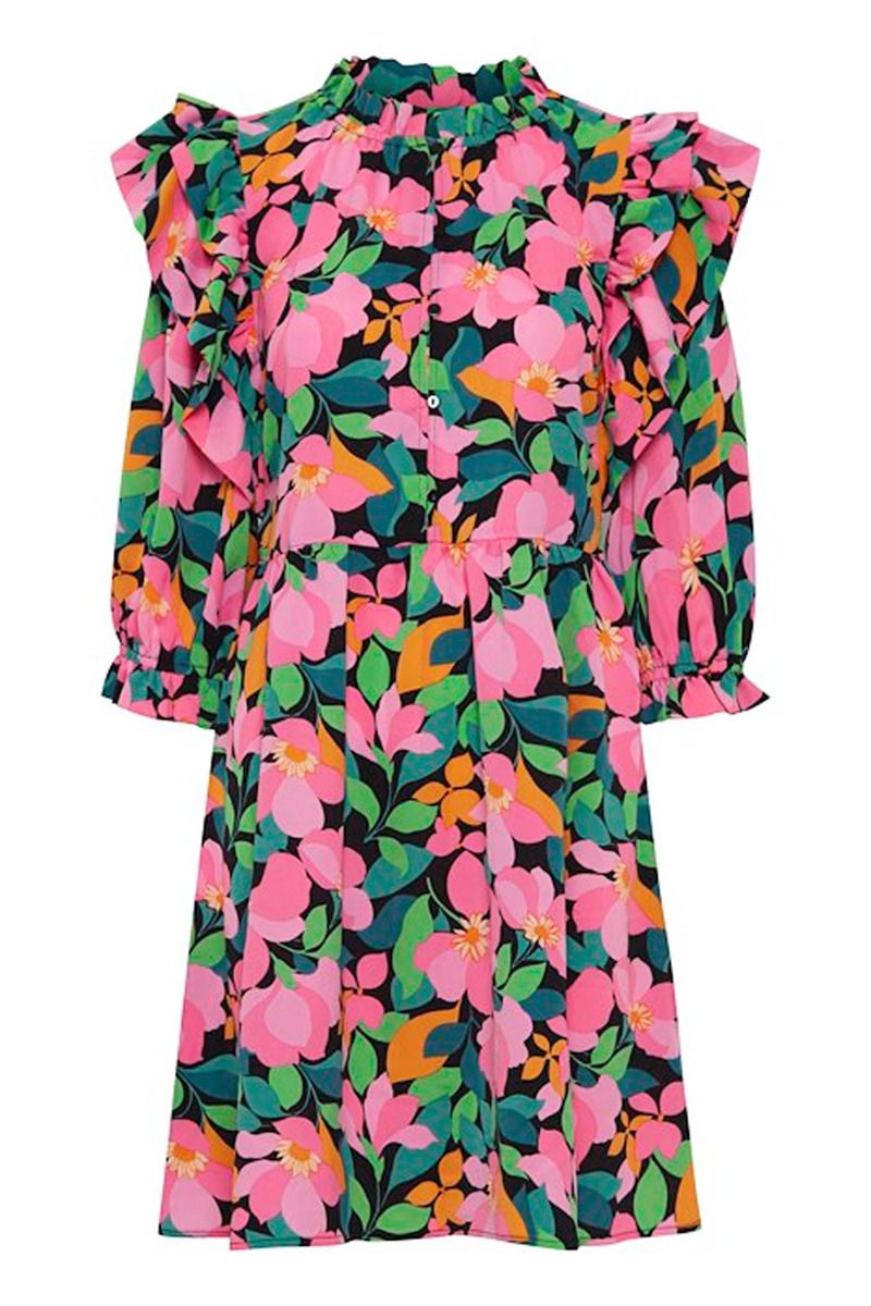 Ichi - Kjole -  IX Klarita DR - Shocking Pink Big Flower Print 