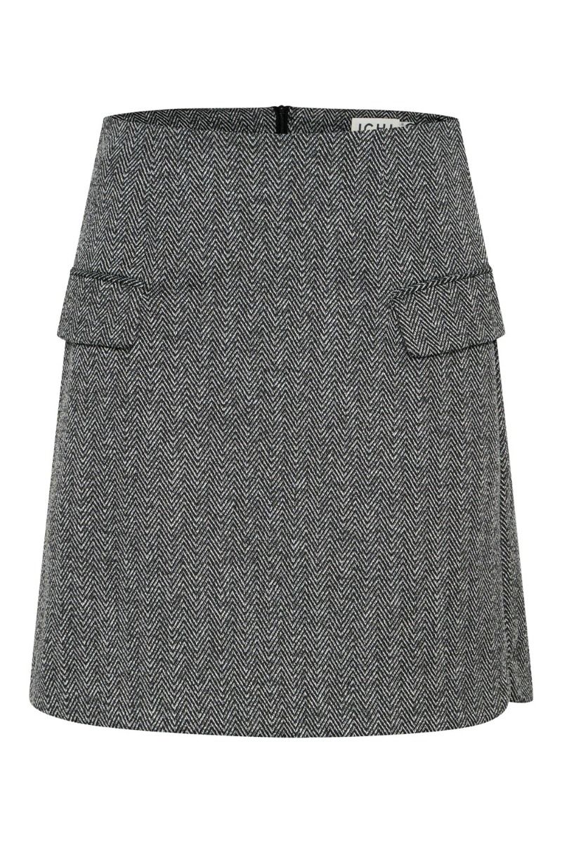 Ichi - Nederdel - IHKATE JACQUARD SK - Black/White Herringbone