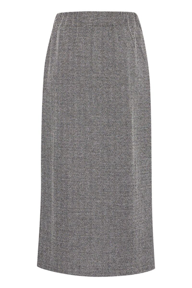 Ichi - Nederdel - IHKATE JACQUARD LONG SK - Black/White Herringbone