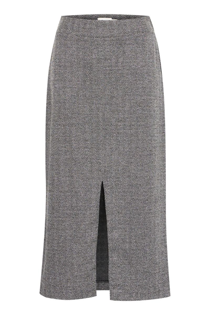 Ichi - Nederdel - IHKATE JACQUARD LONG SK - Black/White Herringbone