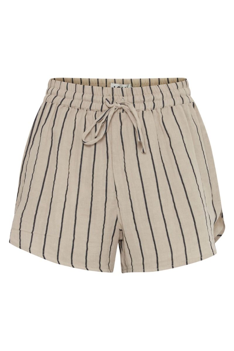 Ichi - Shorts - IA Foxa Striped Beach Shorts - Doeskin/Black stripe
